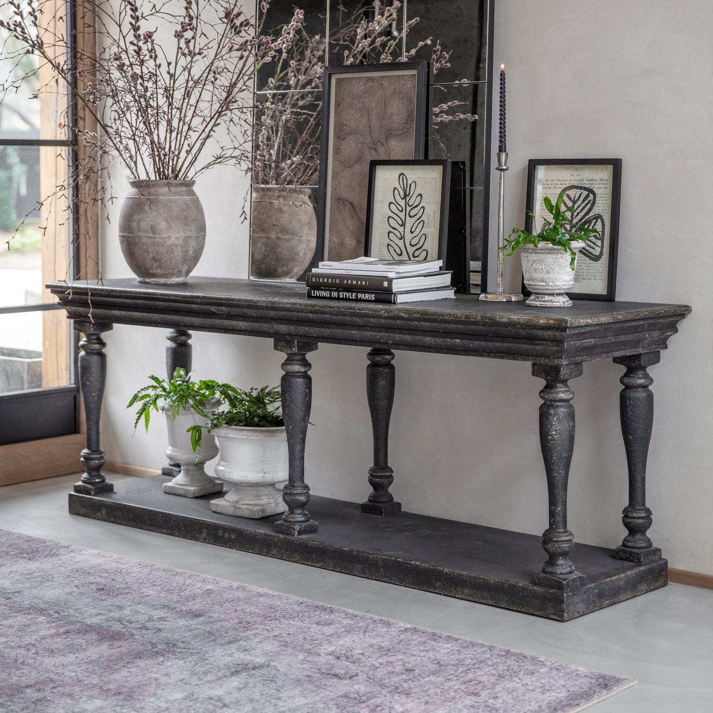Clovelly Large Black Console Table with Shelf