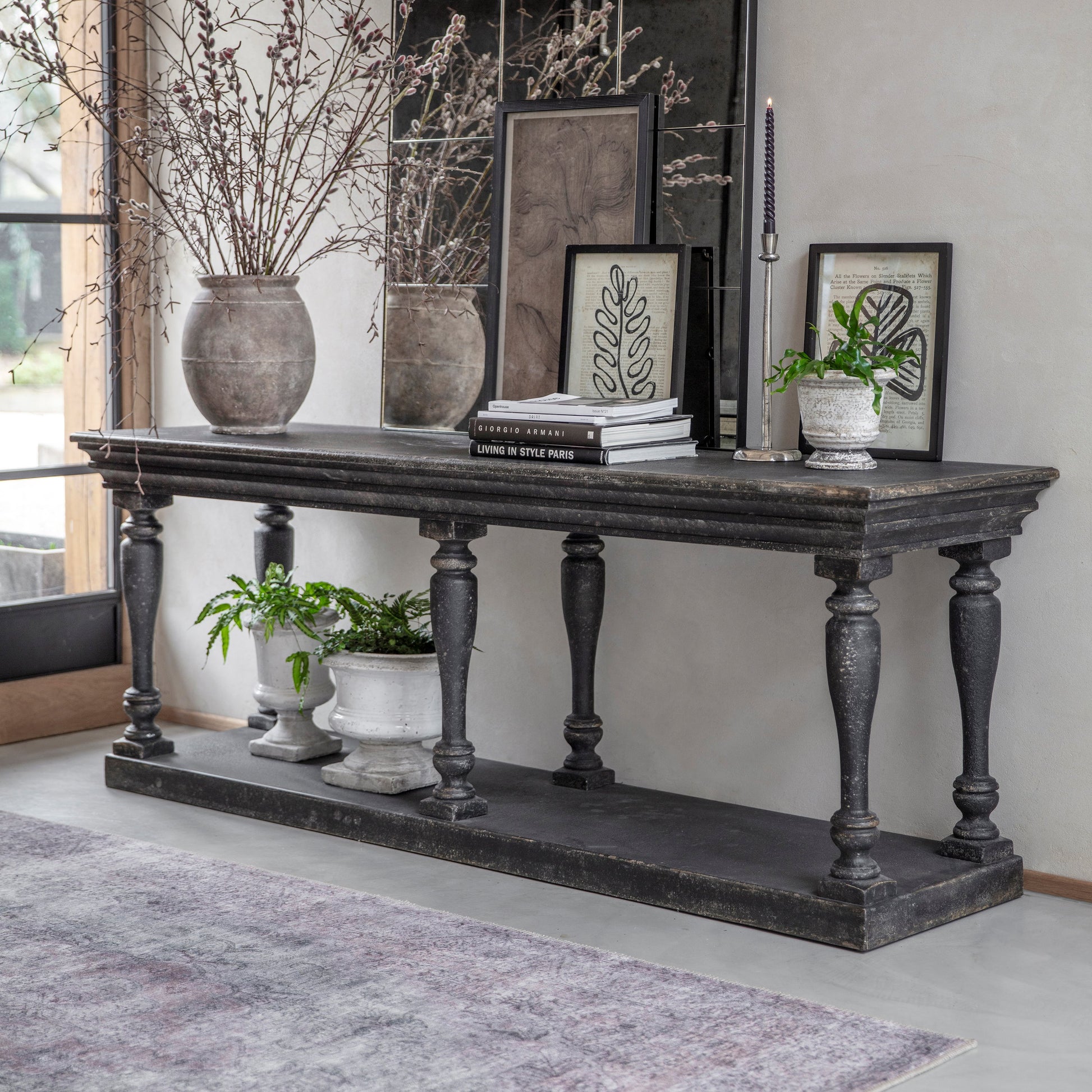 Clovelly Large Black Console Table with Shelf