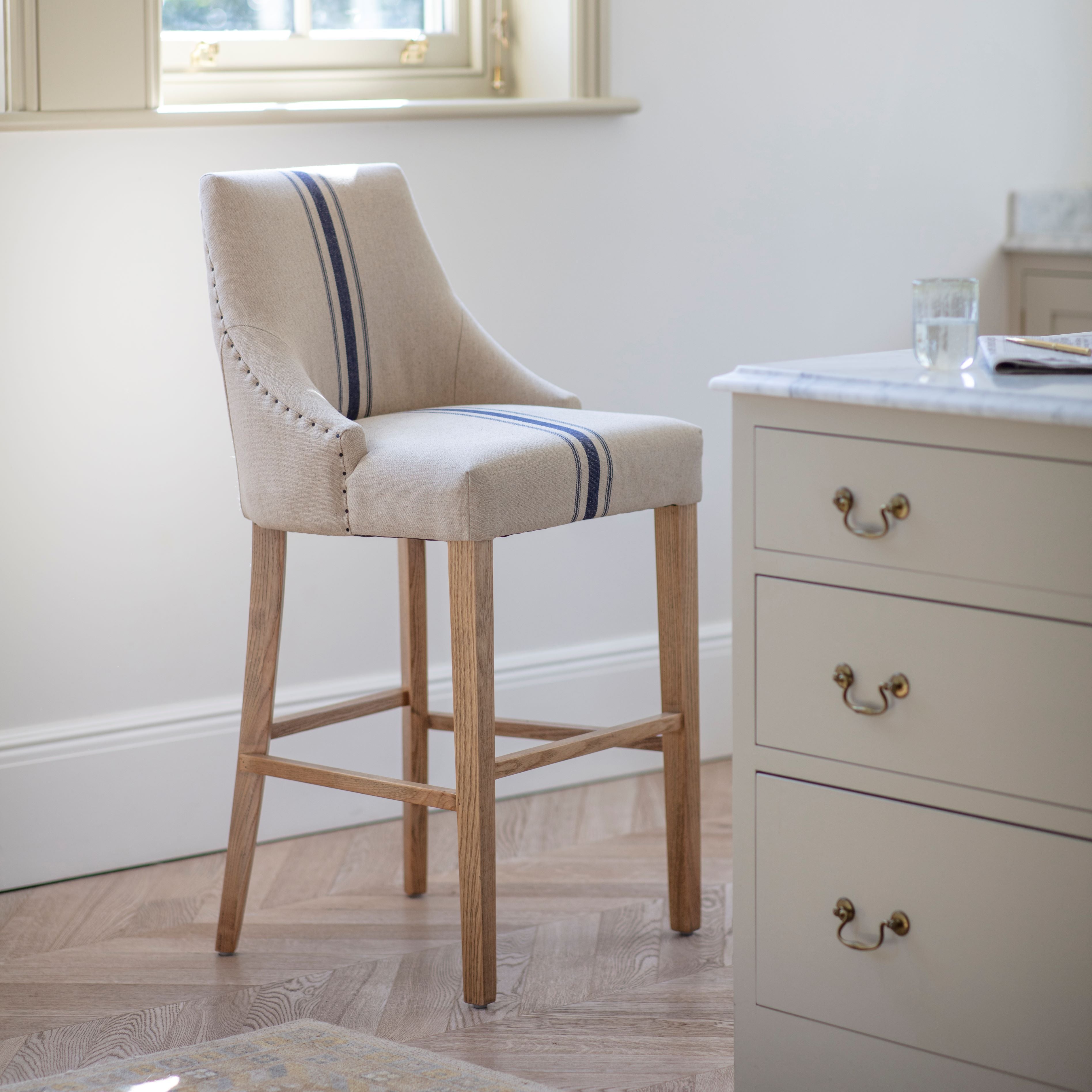 Monroe Blue Stripe Curved Bar Stool – One.World