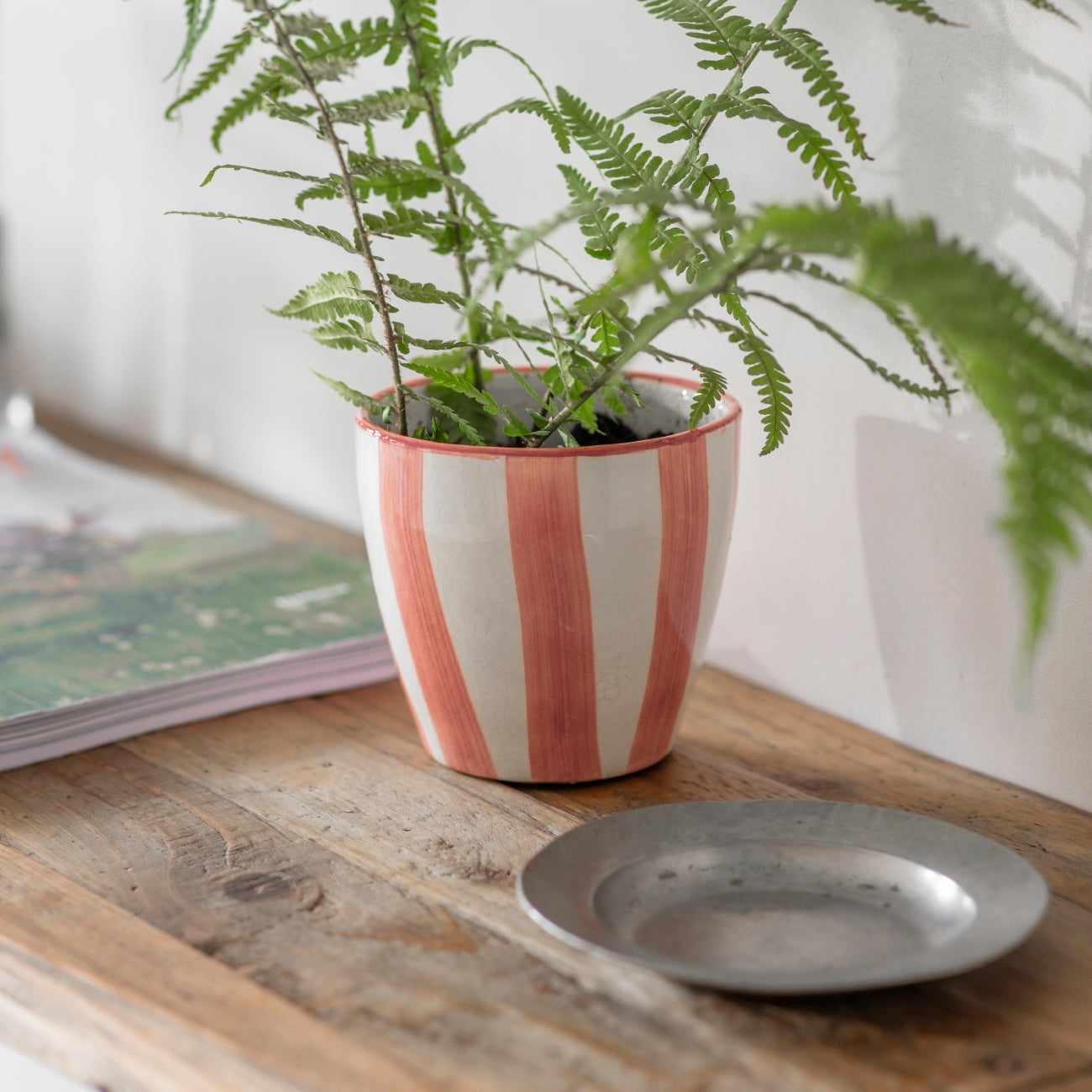 Faro Small Tapered Brick Stripe Ceramic Pot