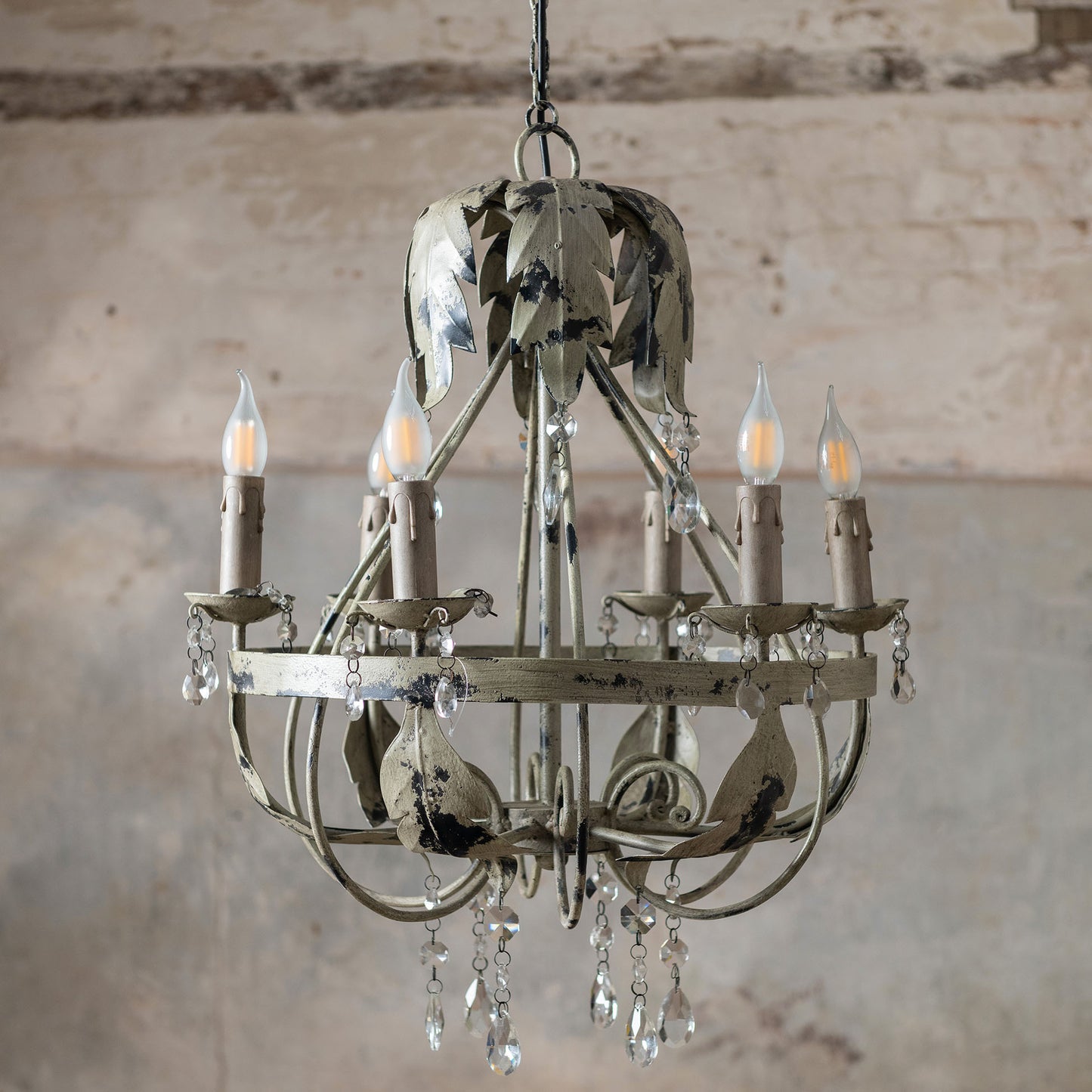 6 Bulb Iron Leaf Chandelier