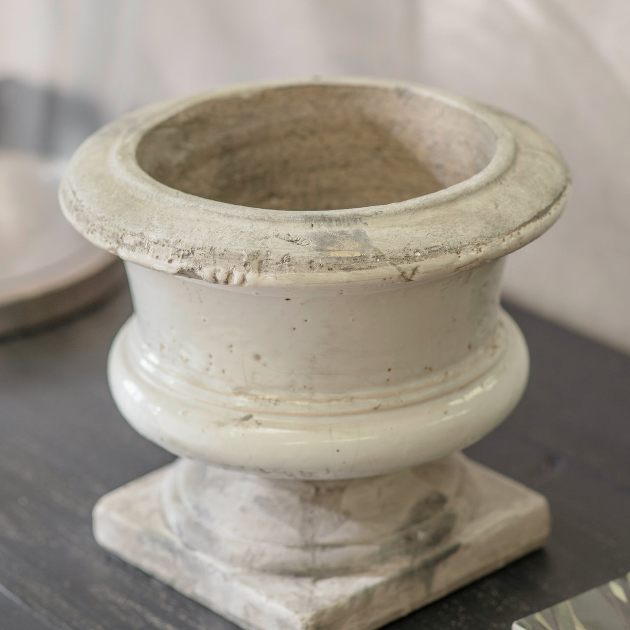 Birkdale White Glazed Stone Squat Planter