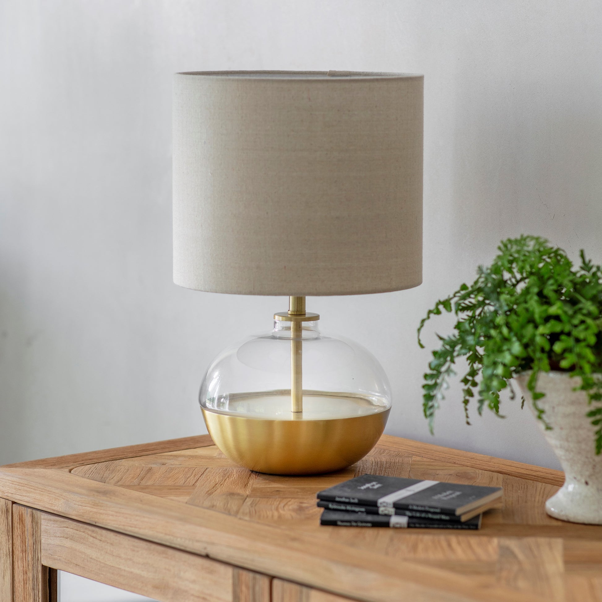 Derby Squat Glass and Iron Table Lamp with Shade