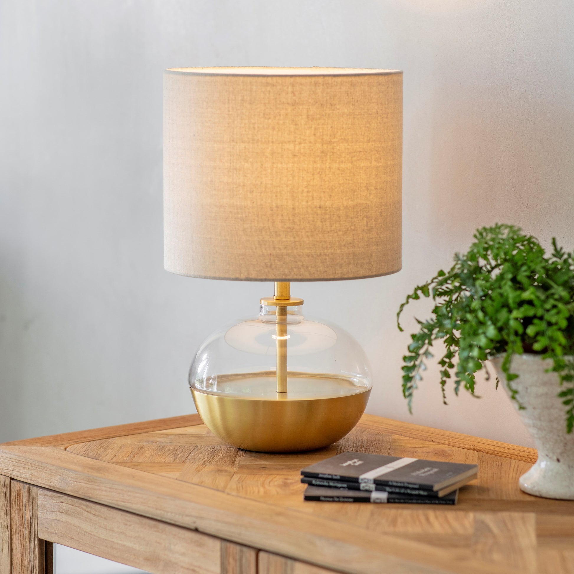 Derby Squat Glass and Iron Table Lamp with Shade