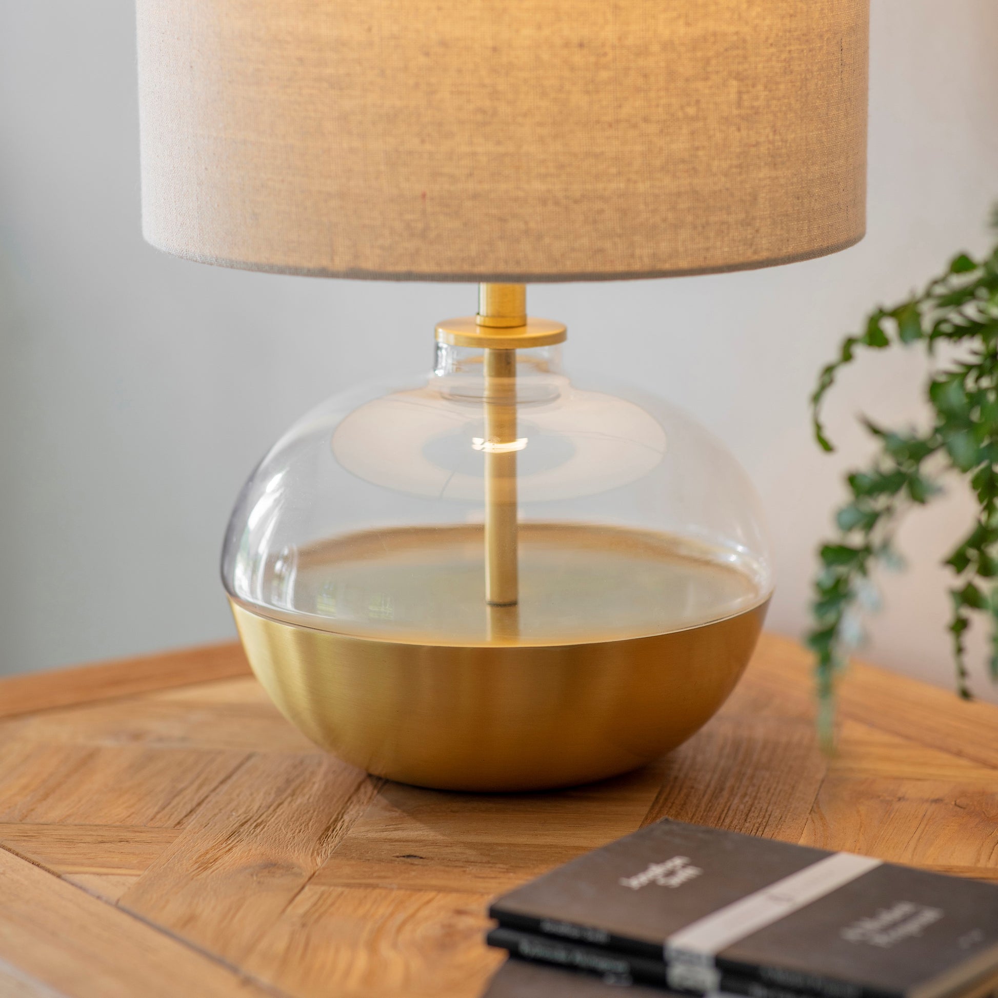 Derby Squat Glass and Iron Table Lamp with Shade