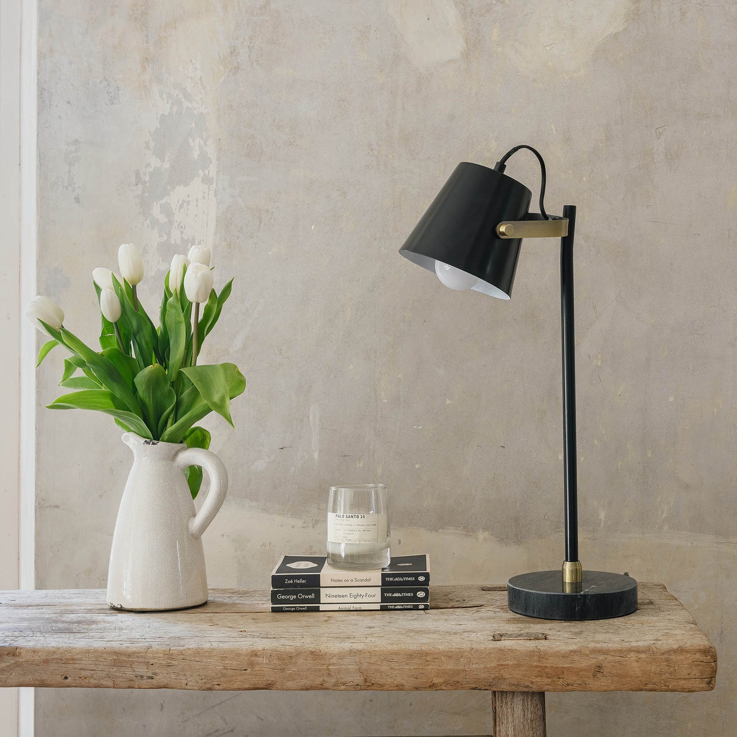 Derby Round Black Marble and Steel Desk Lamp