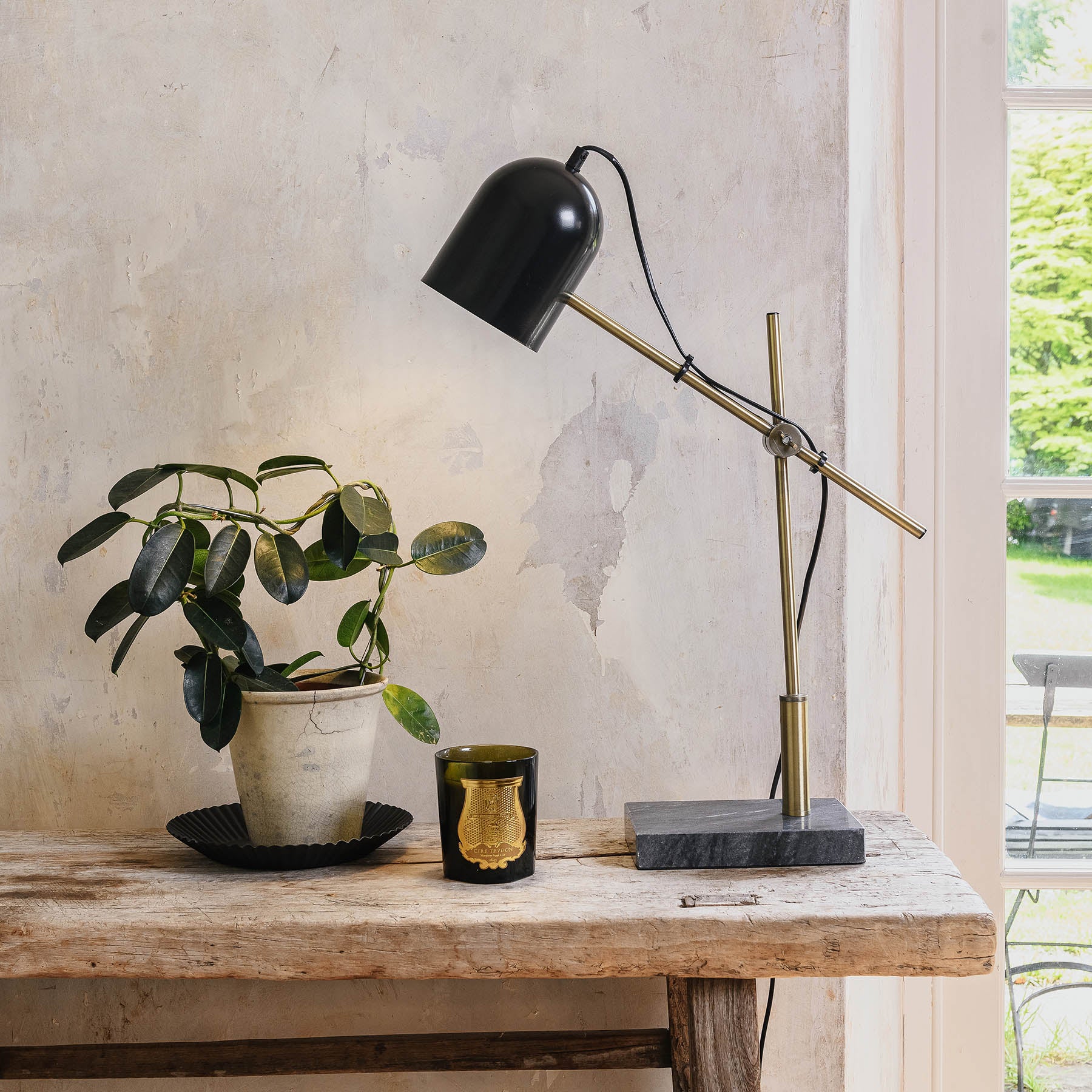 Derby Rectangular Black Marble and Steel Desk Lamp