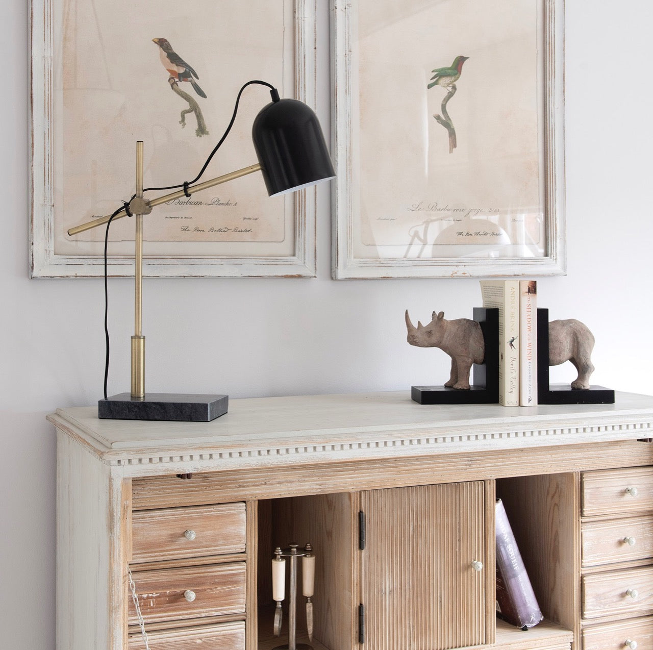 Derby Rectangular Black Marble and Steel Desk Lamp