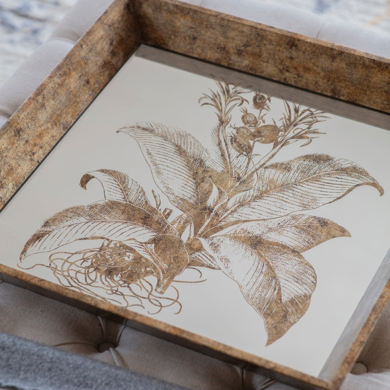 Waltham Square Mirrored Floral Tray