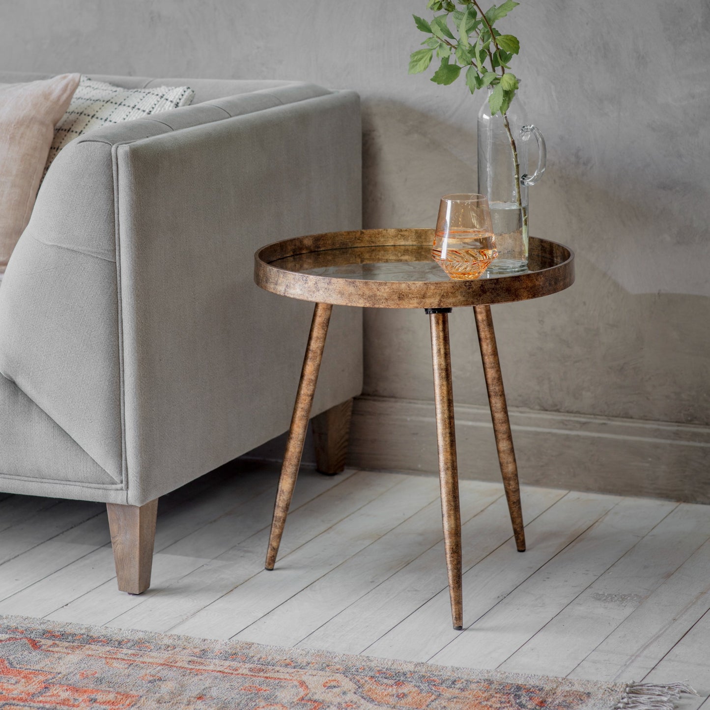 Waltham Round Mirrored Floral Tray Table