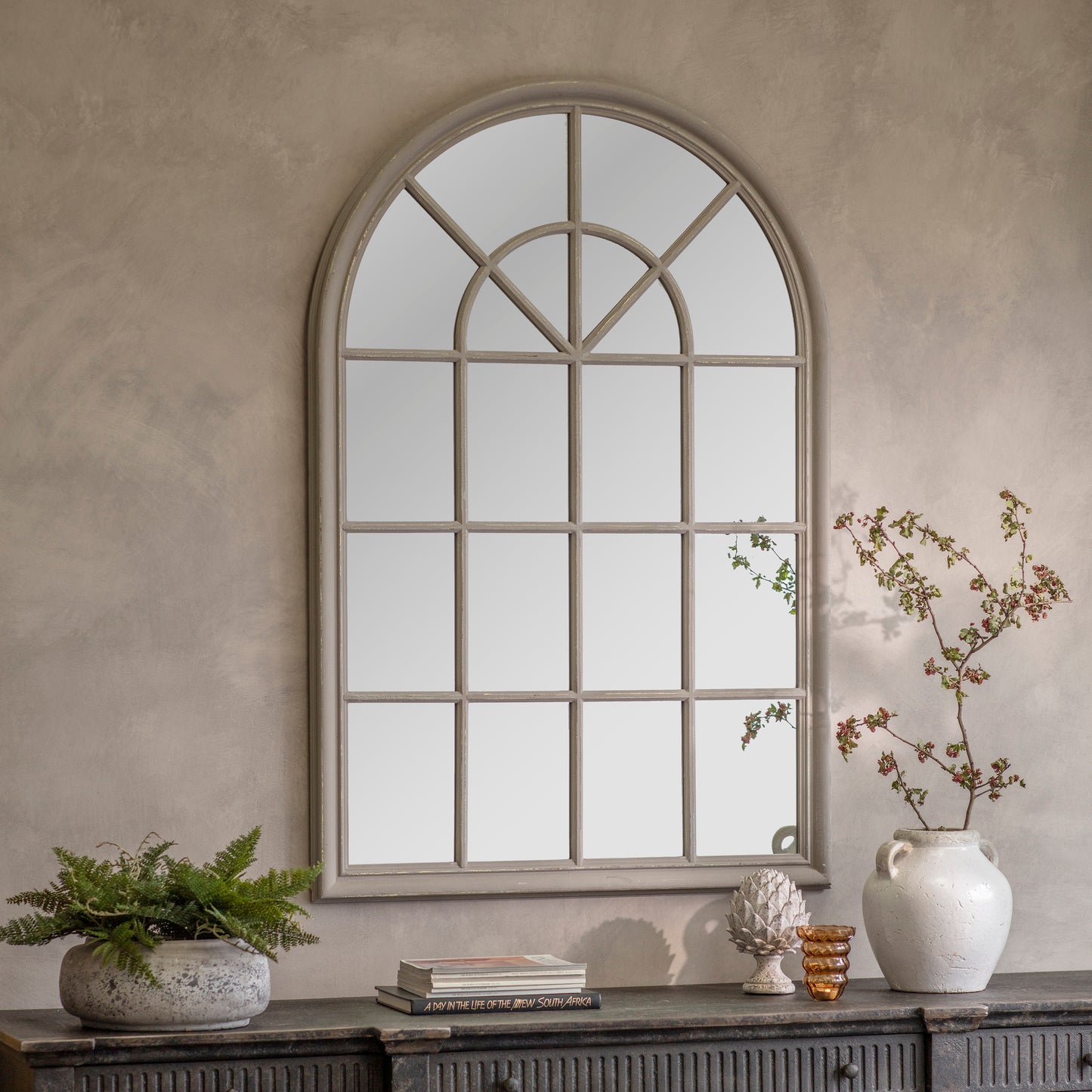Wilton Grey Arched Window Mirror
