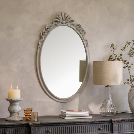 Wilton Grey Ribbon Top Oval Mirror