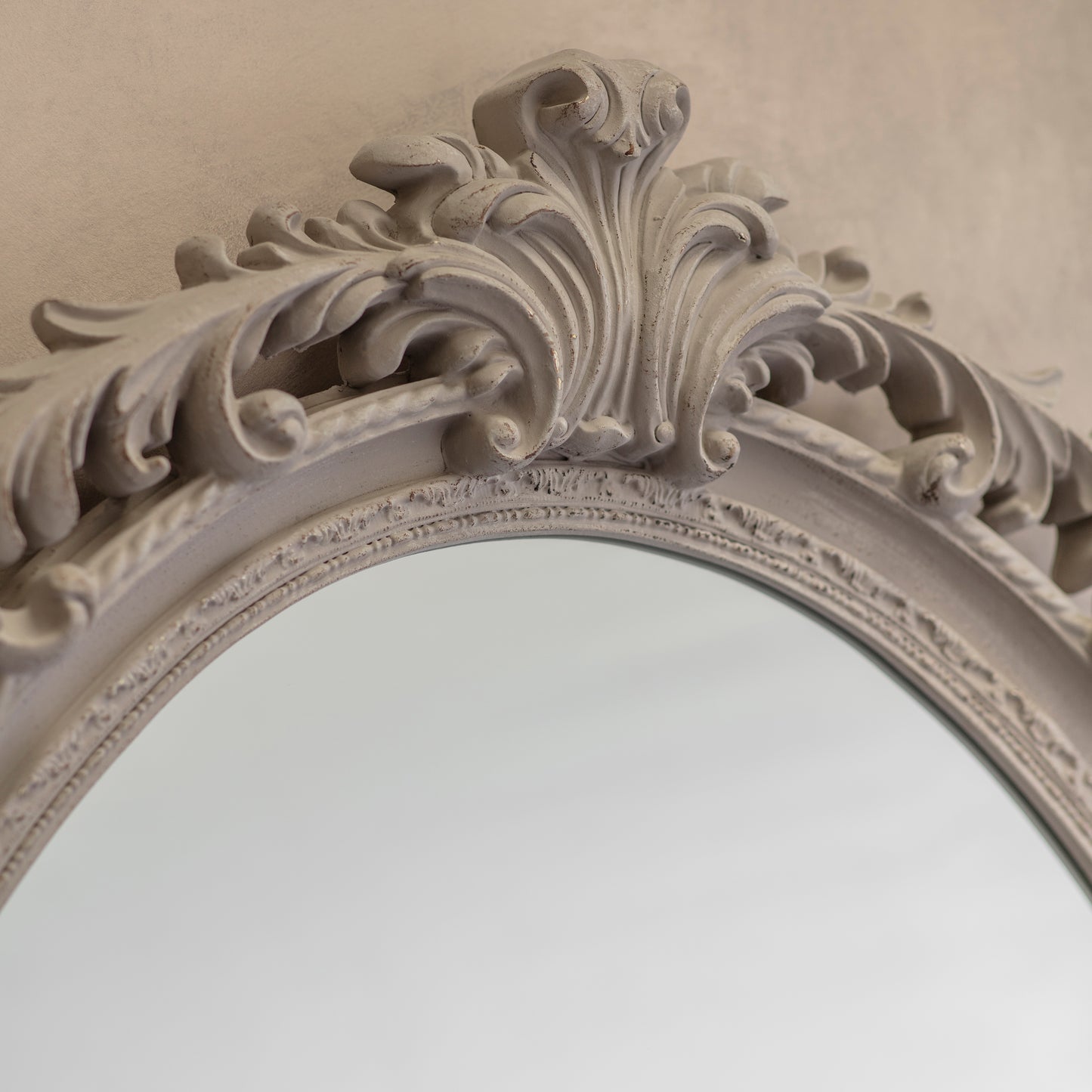 Wilton Oval Grey Mirror with Crest Top