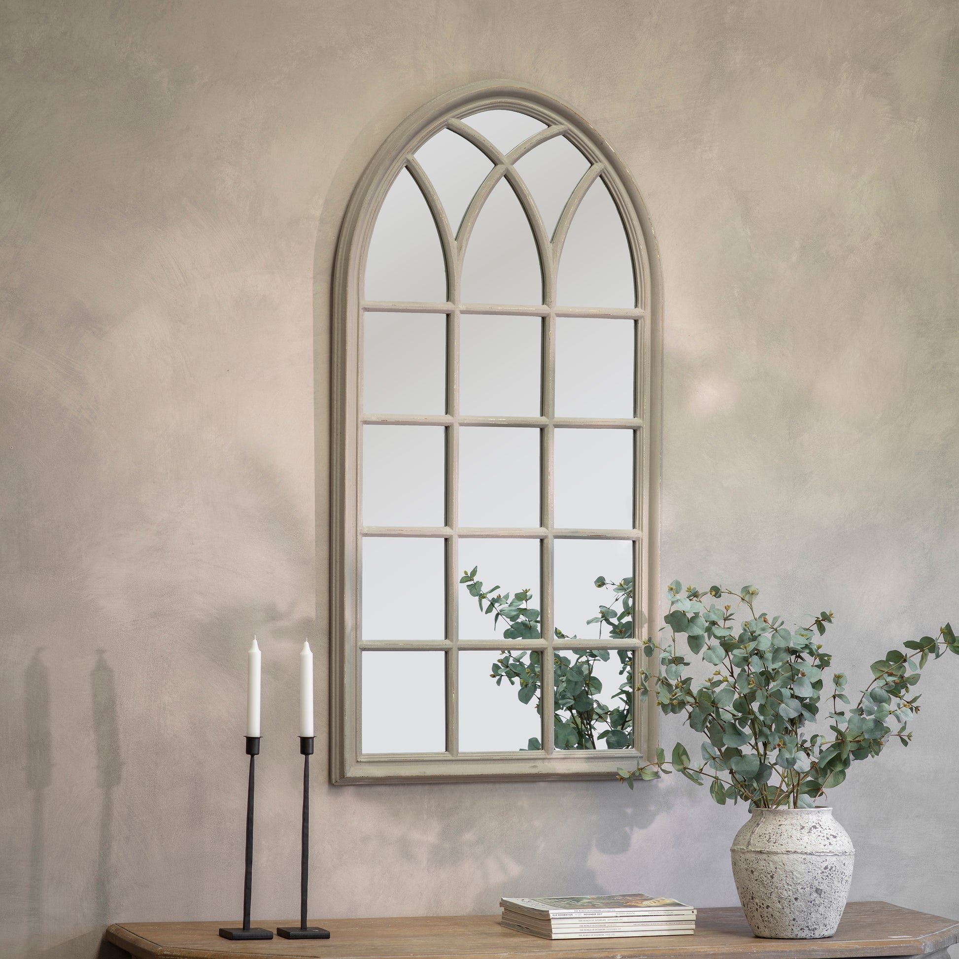 Wilton Grey Arched Window Mirror
