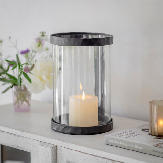 Iron and Glass Cylinder Hurricane