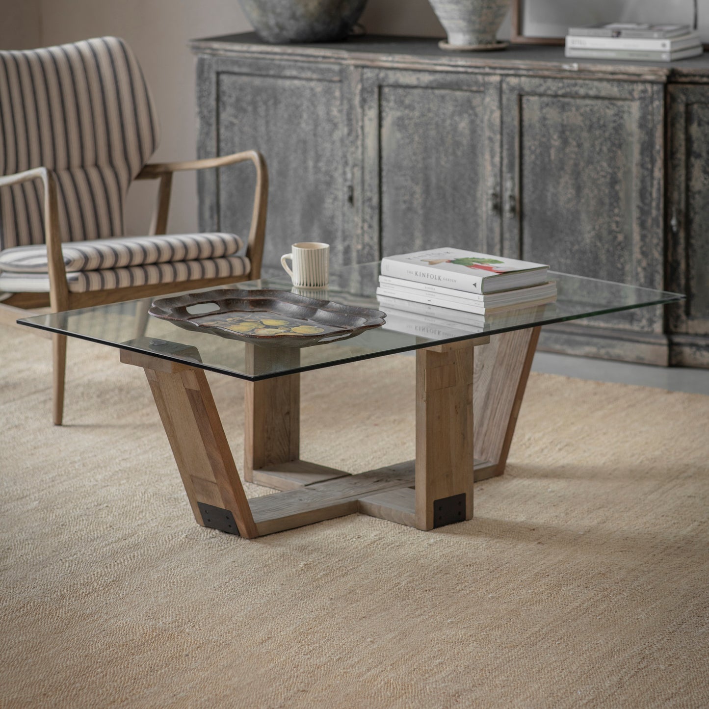 San Clemente Glass Top Elm Coffee Table