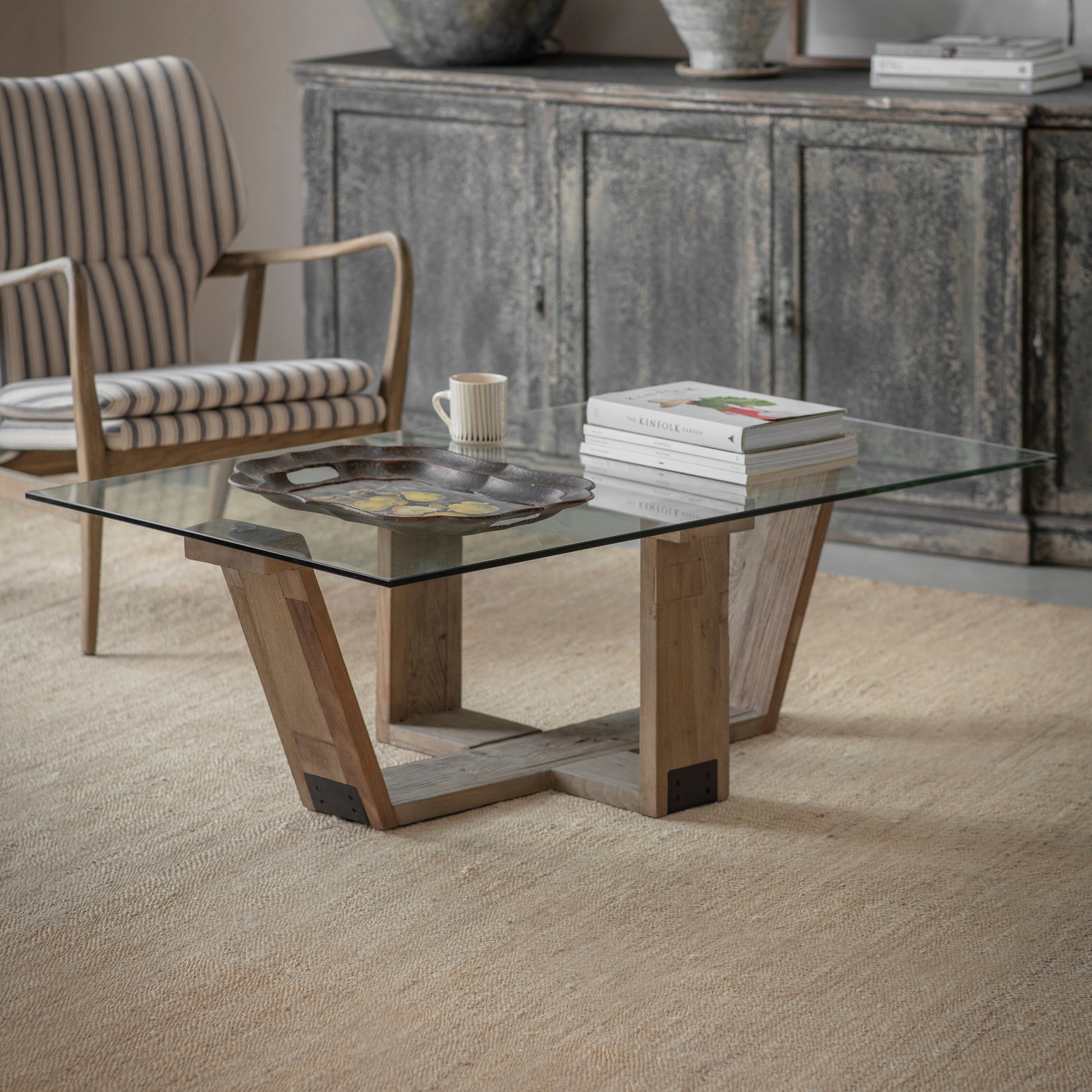 San Clemente Glass Top Elm Coffee Table