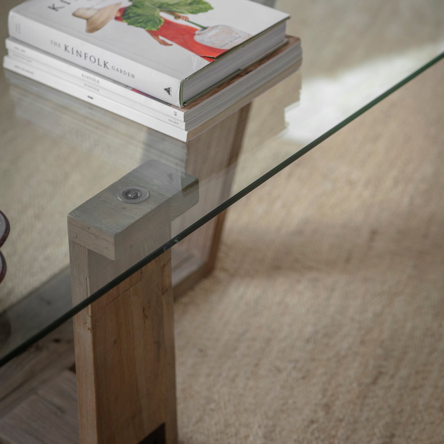 San Clemente Glass Top Elm Coffee Table