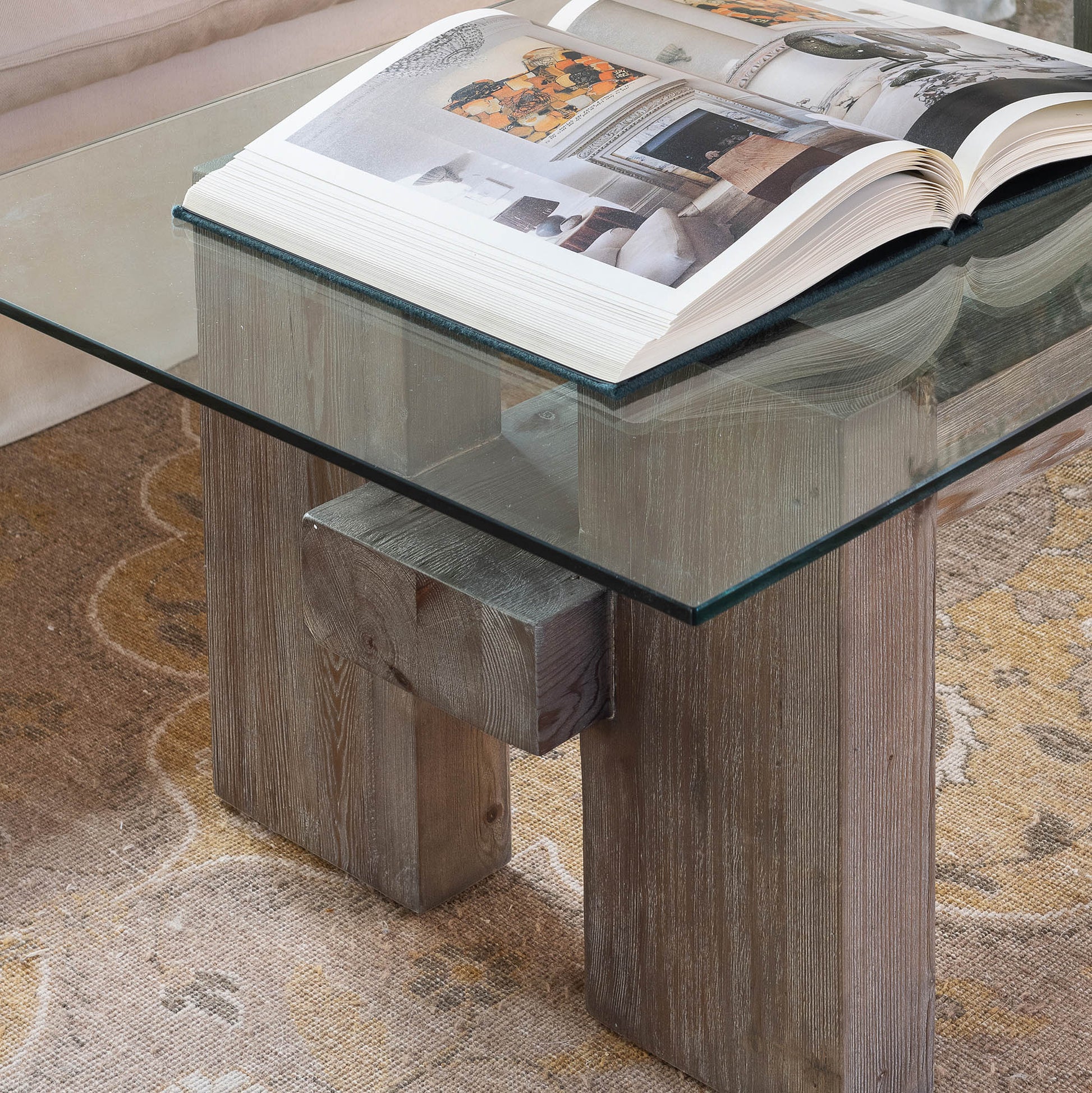 San Clemente Glass Top Pine Coffee Table
