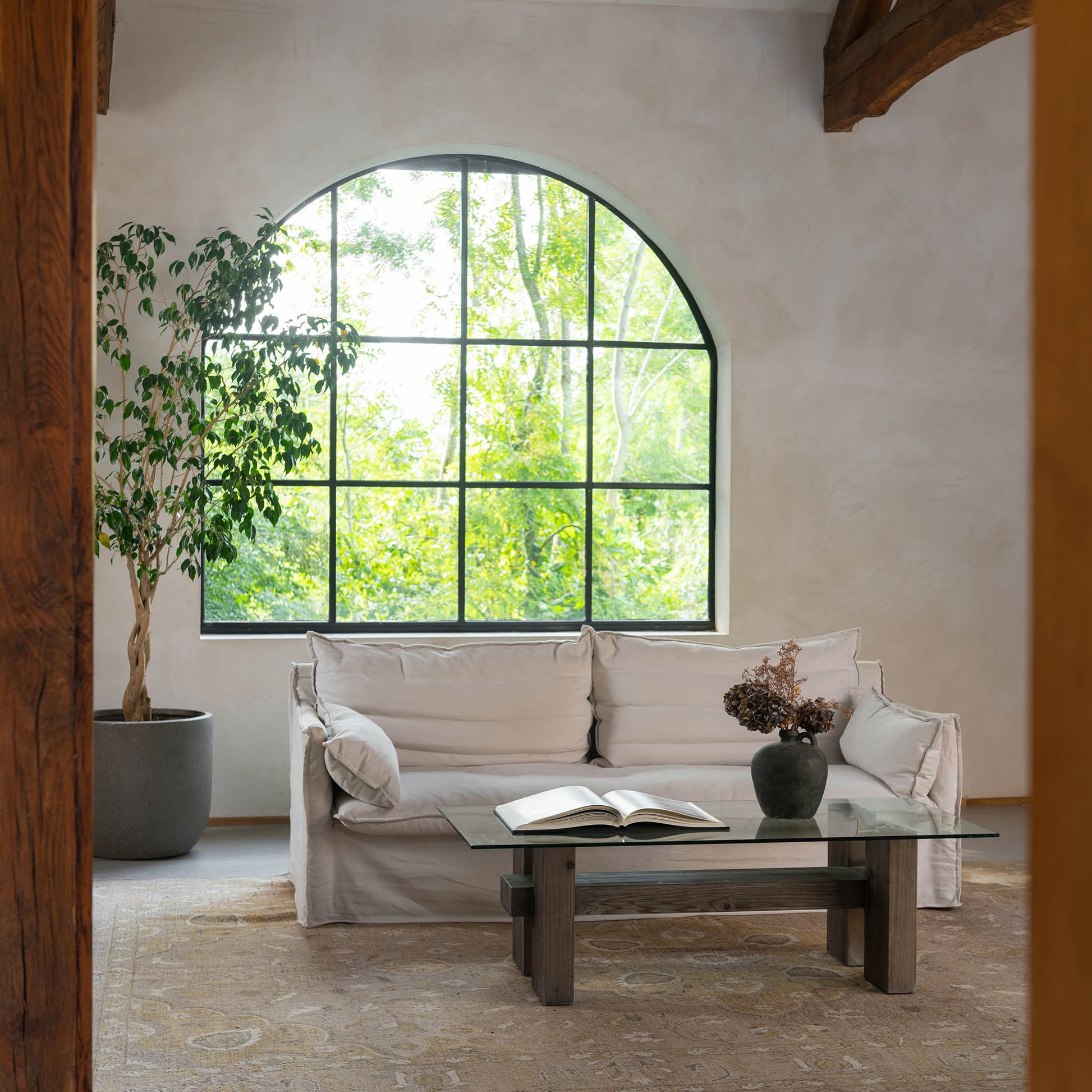 San Clemente Glass Top Pine Coffee Table