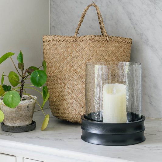 Da Gama Small Glass Hurricane with Wood Base