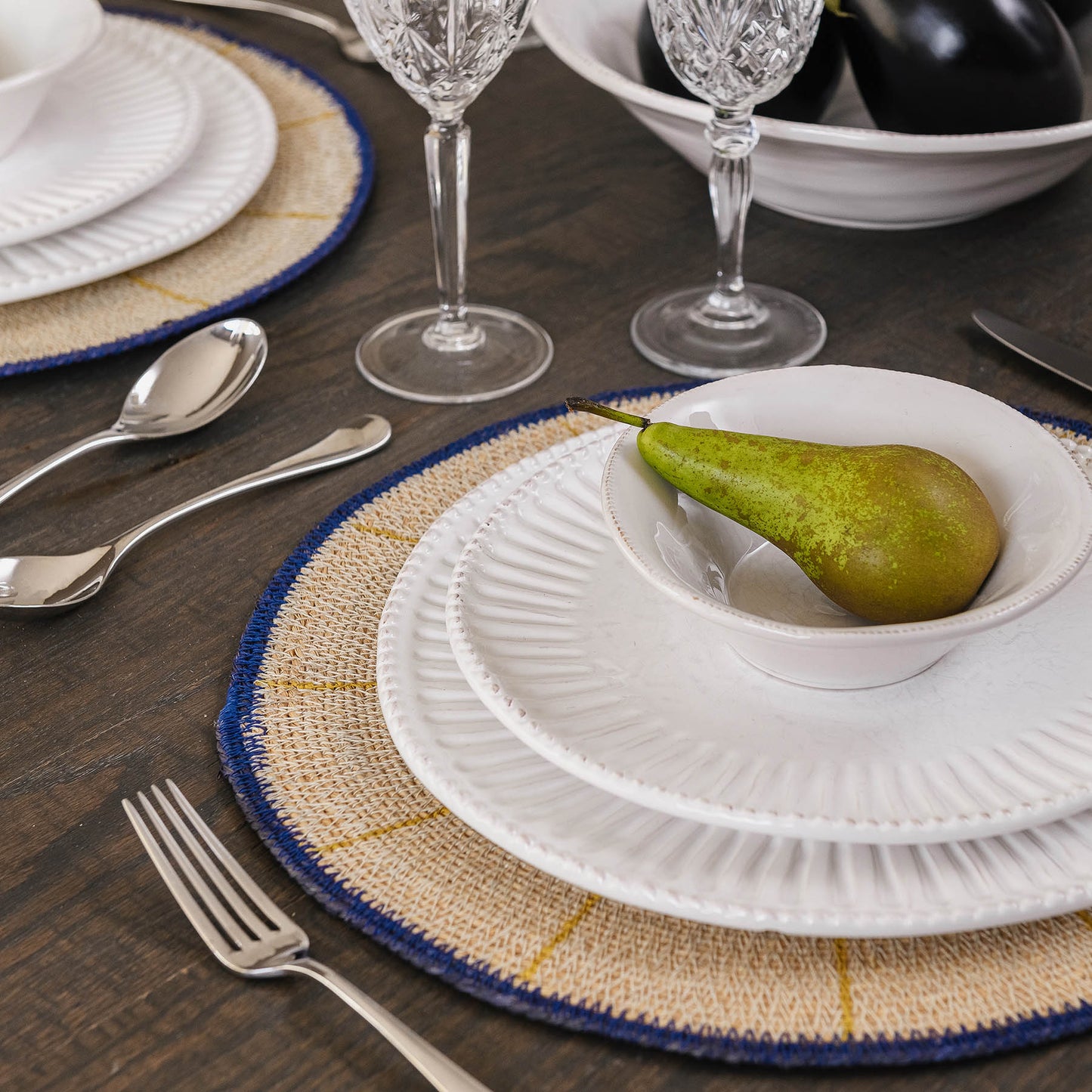 Hemlington 38cm Yellow Placemat with Navy Border