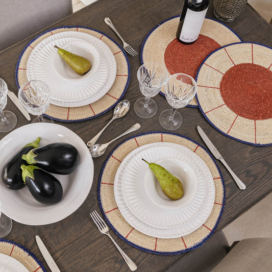 Hemlington 38cm Brick Red Placemat with Navy Border