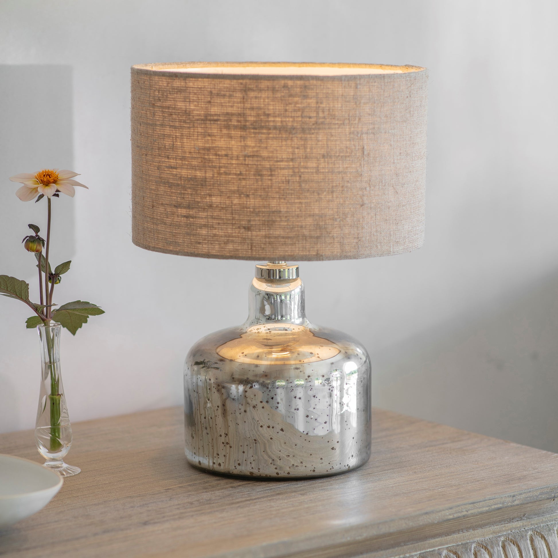 Claymore Squat Antiqued Glass Lamp with Shade