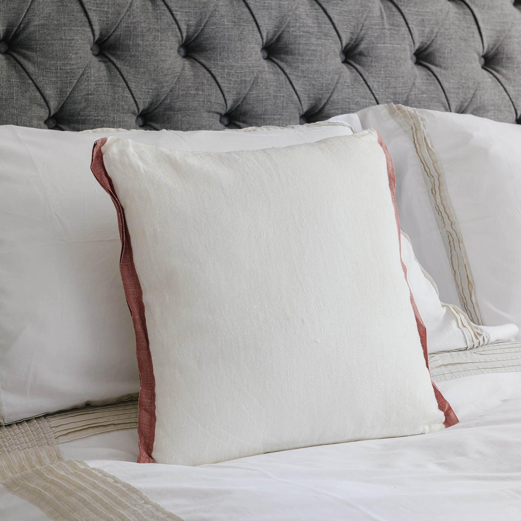 Walden 40cm Ivory Cushion with Brick Red Trim