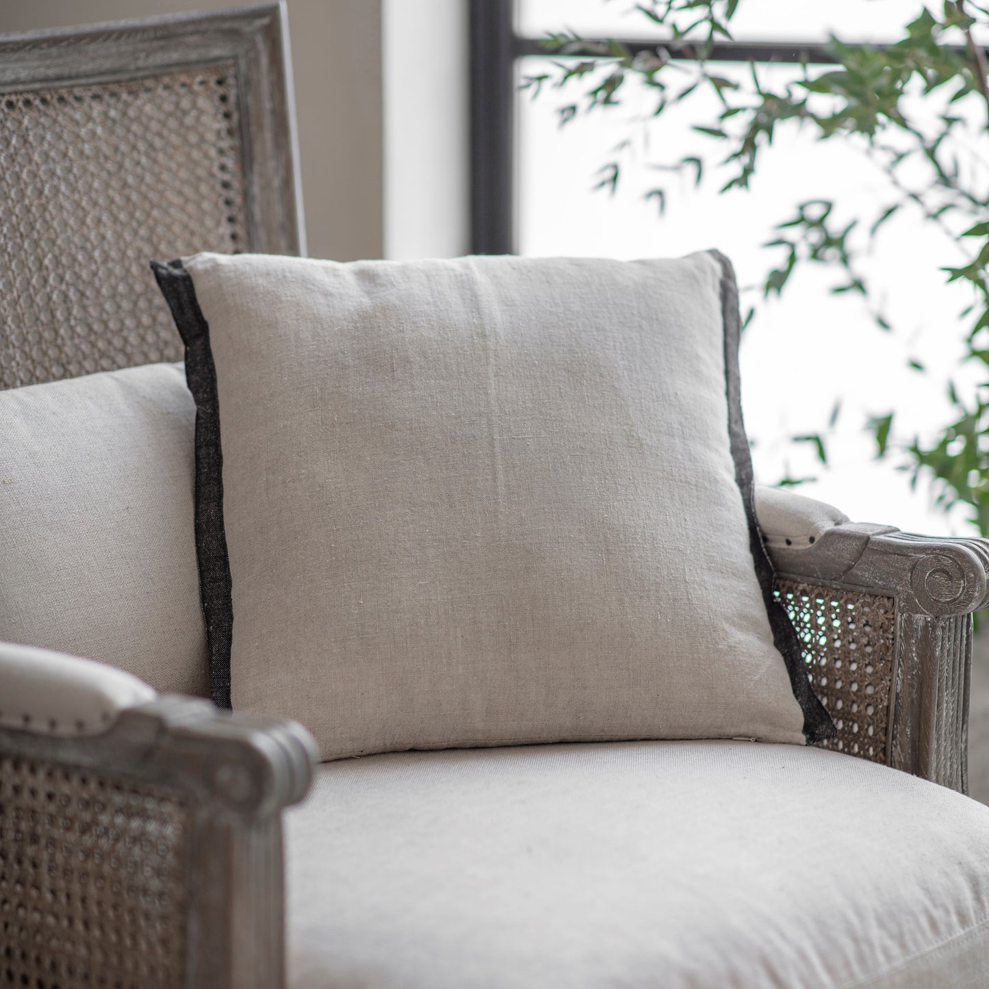 Walden 40cm Natural Cushion with Black Trim