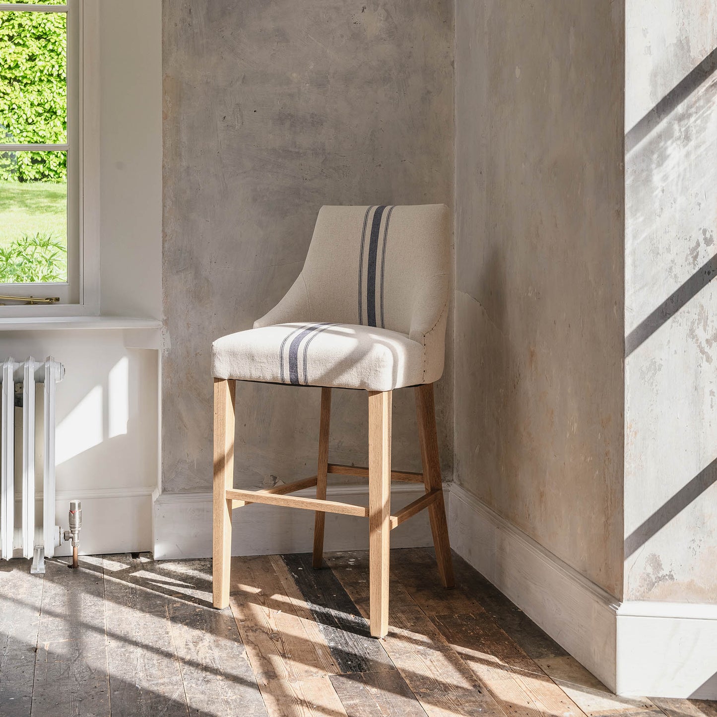 Monroe Blue Stripe Curved Bar Stool