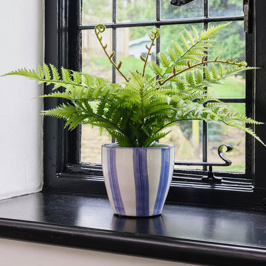 Faro Tapered Blue Stripe Ceramic Pot