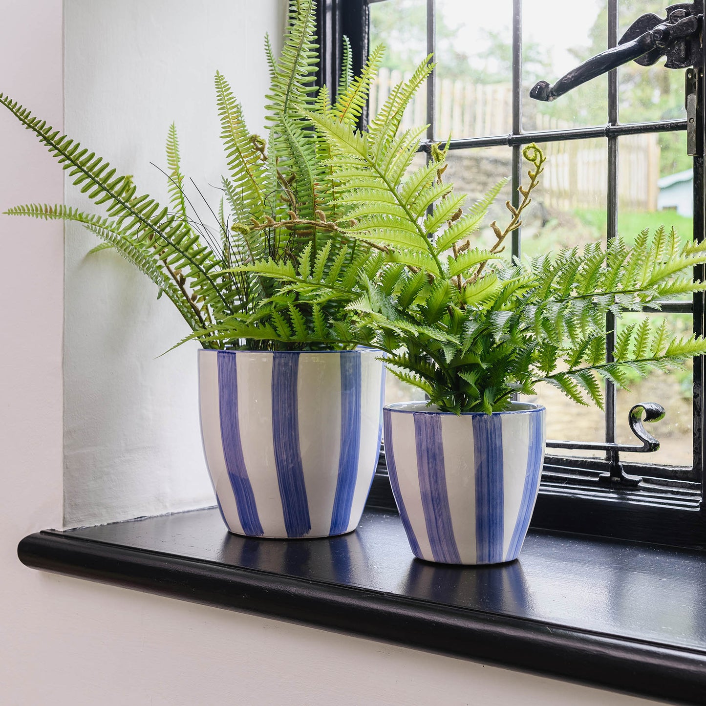 Faro Tapered Blue Stripe Ceramic Pot