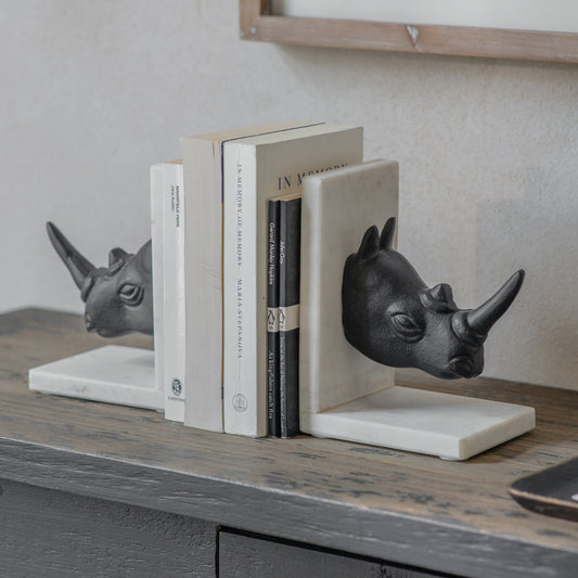 Macleod Rhino Bookends on Marble Base
