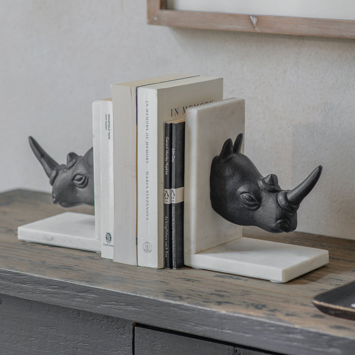 Macleod Rhino Bookends on Marble Base
