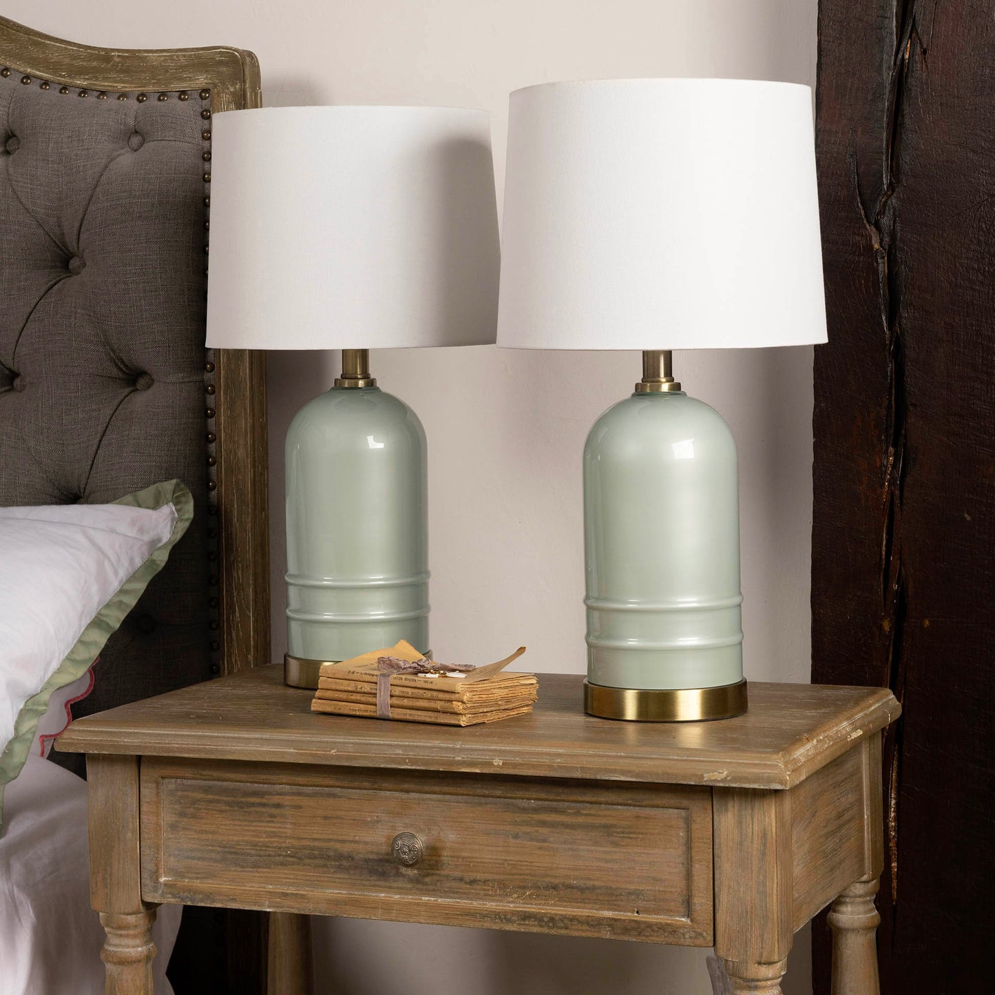Clifton Pair of Green Glass Table Lamps
