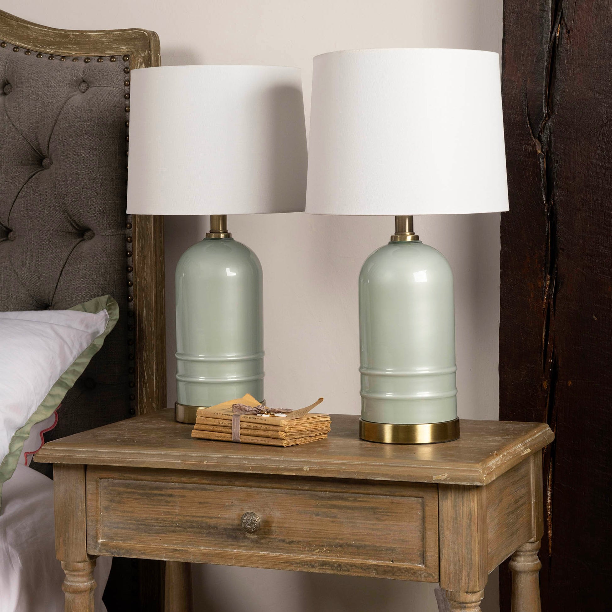 Clifton Pair of Green Glass Table Lamps