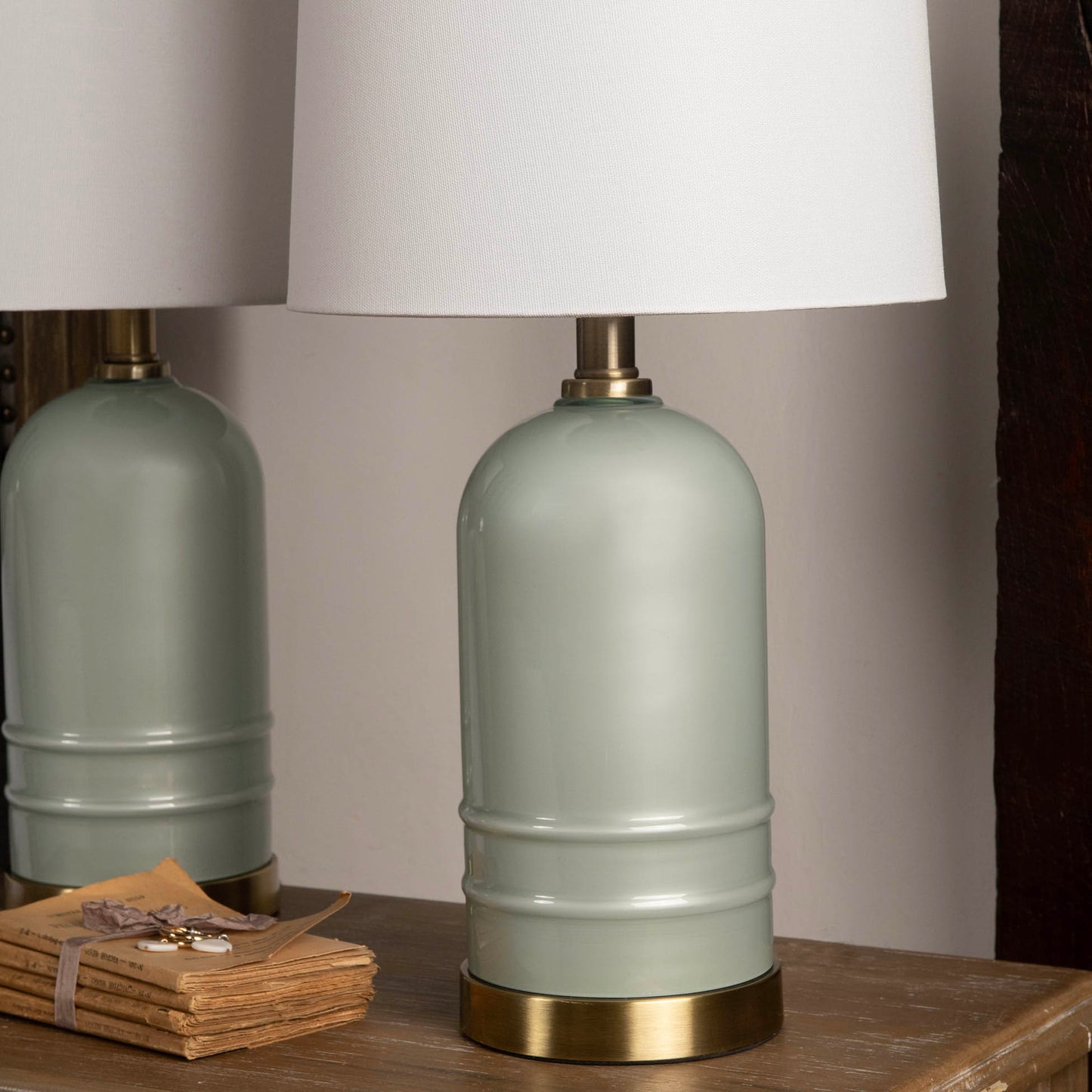 Clifton Pair of Green Glass Table Lamps
