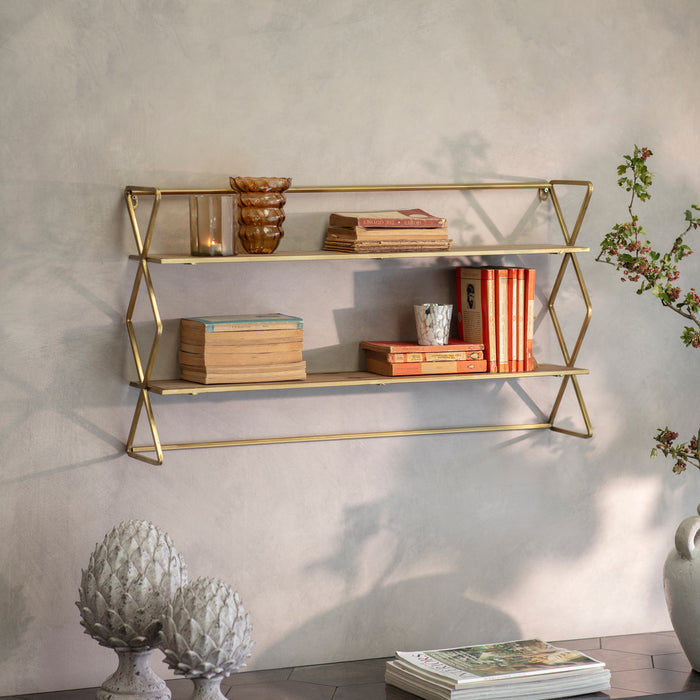 Avondale Double Cross Shelf in Brass Finish