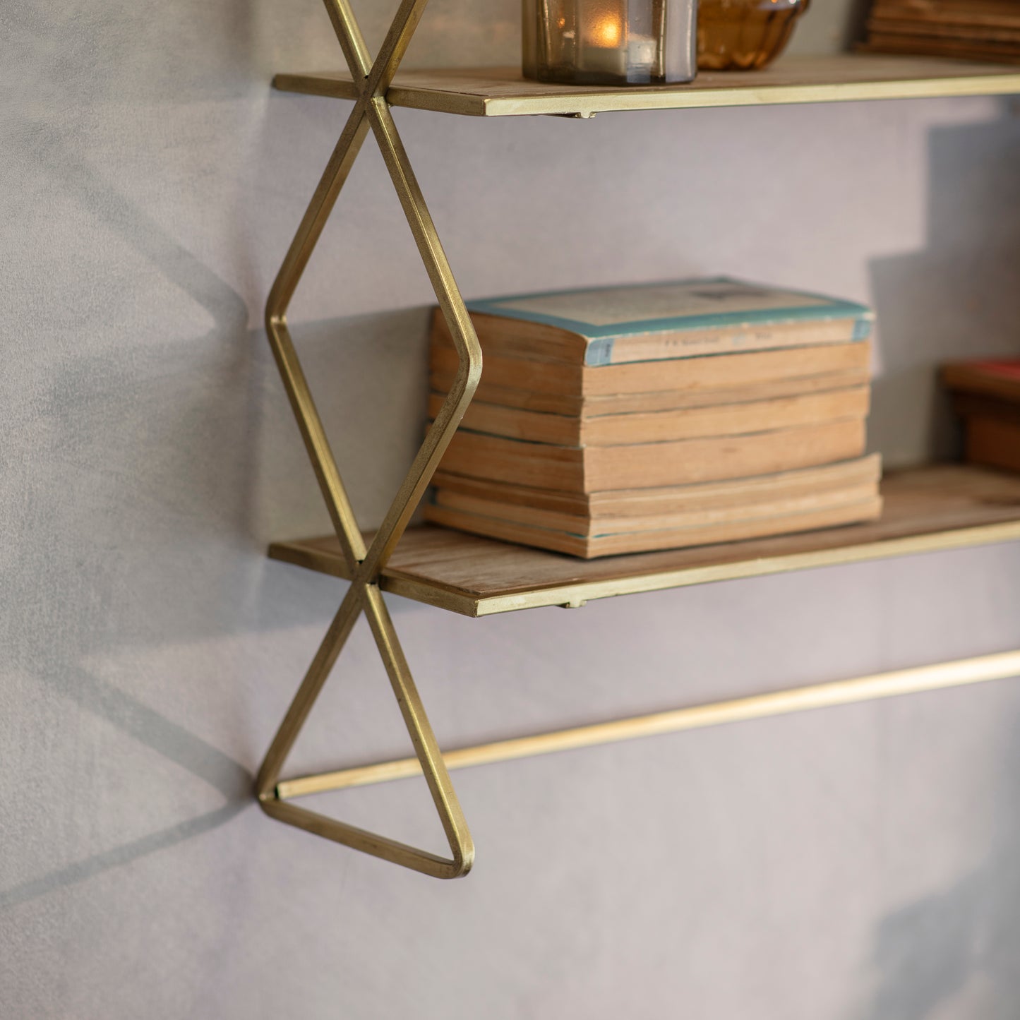 Avondale Double Cross Shelf in Brass Finish