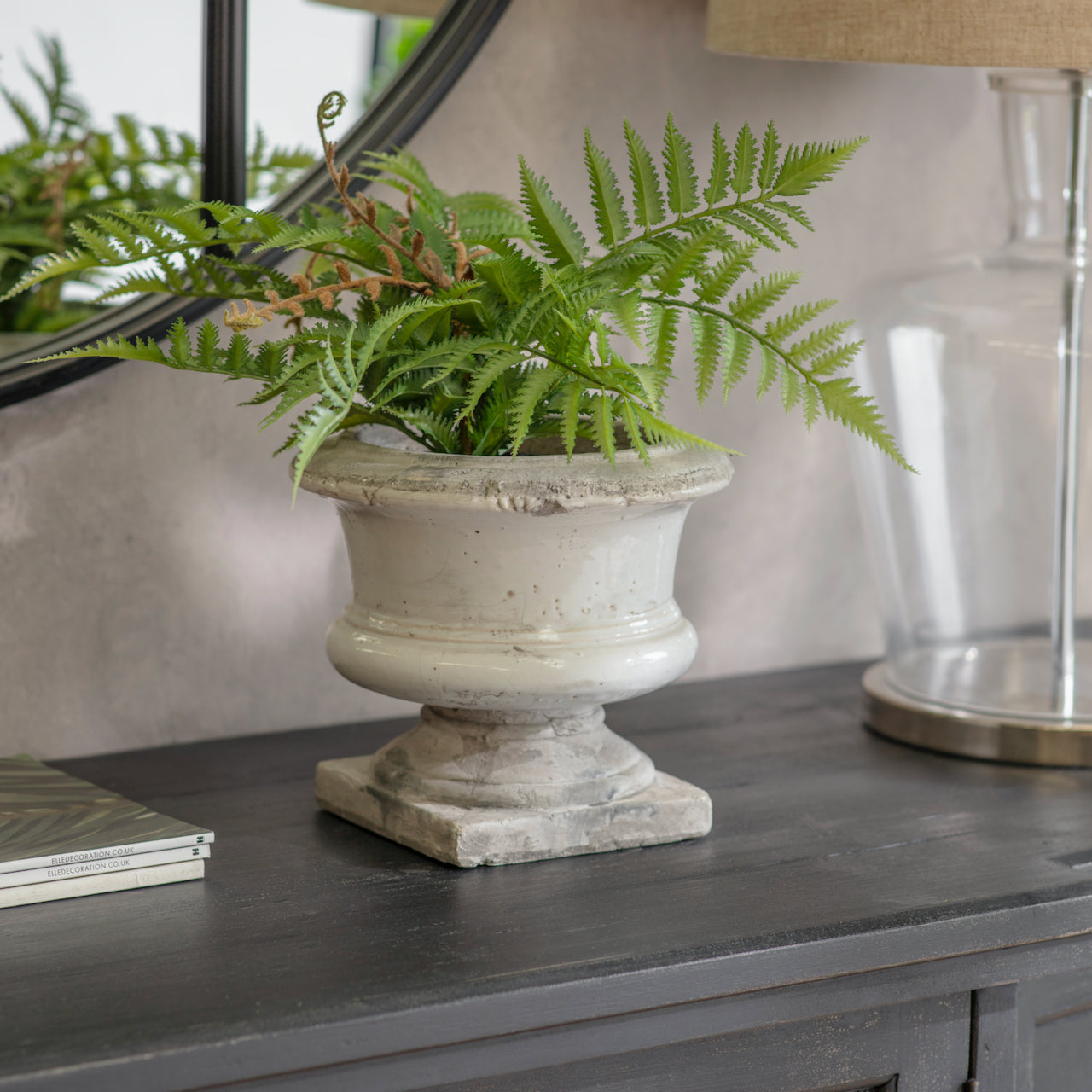 Birkdale White Glazed Stone Squat Planter