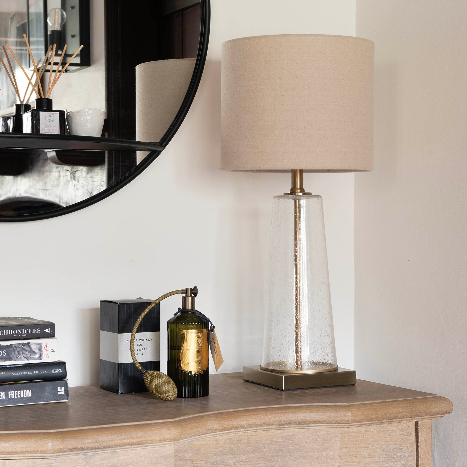 Derby Bubbled Tapered Glass Lamp with Shade