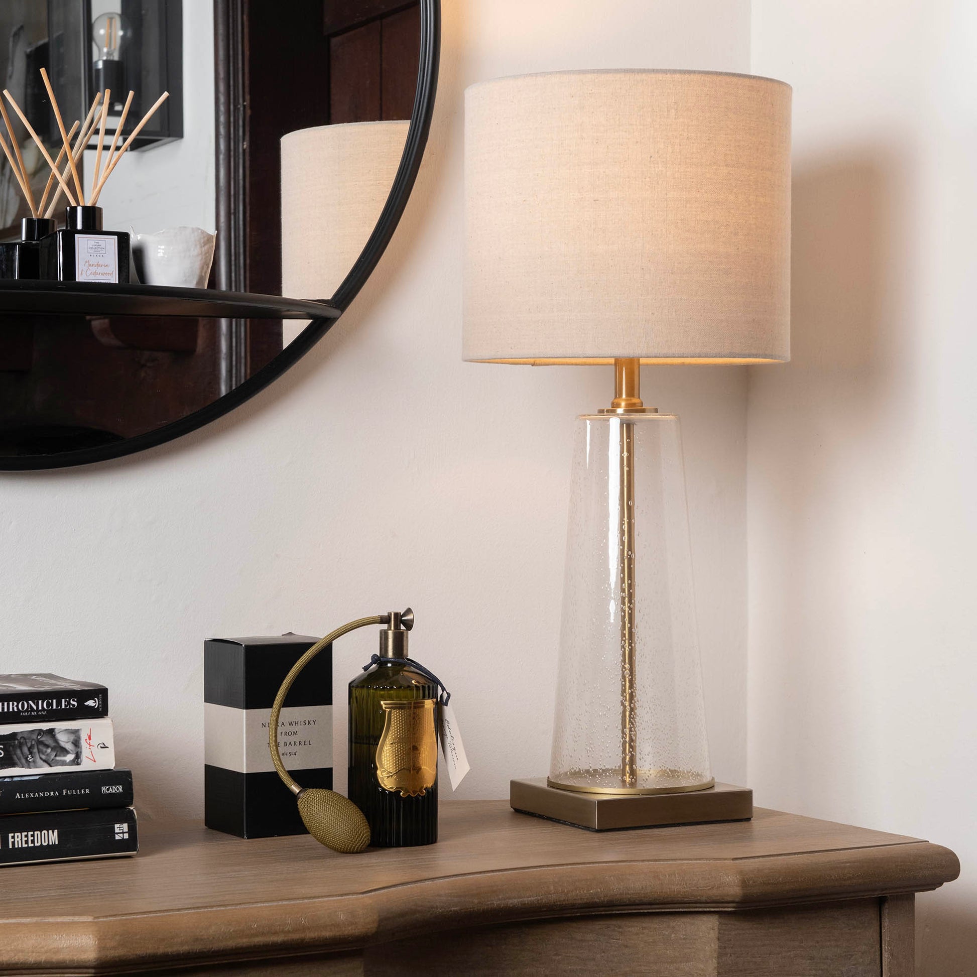Derby Bubbled Tapered Glass Lamp with Shade