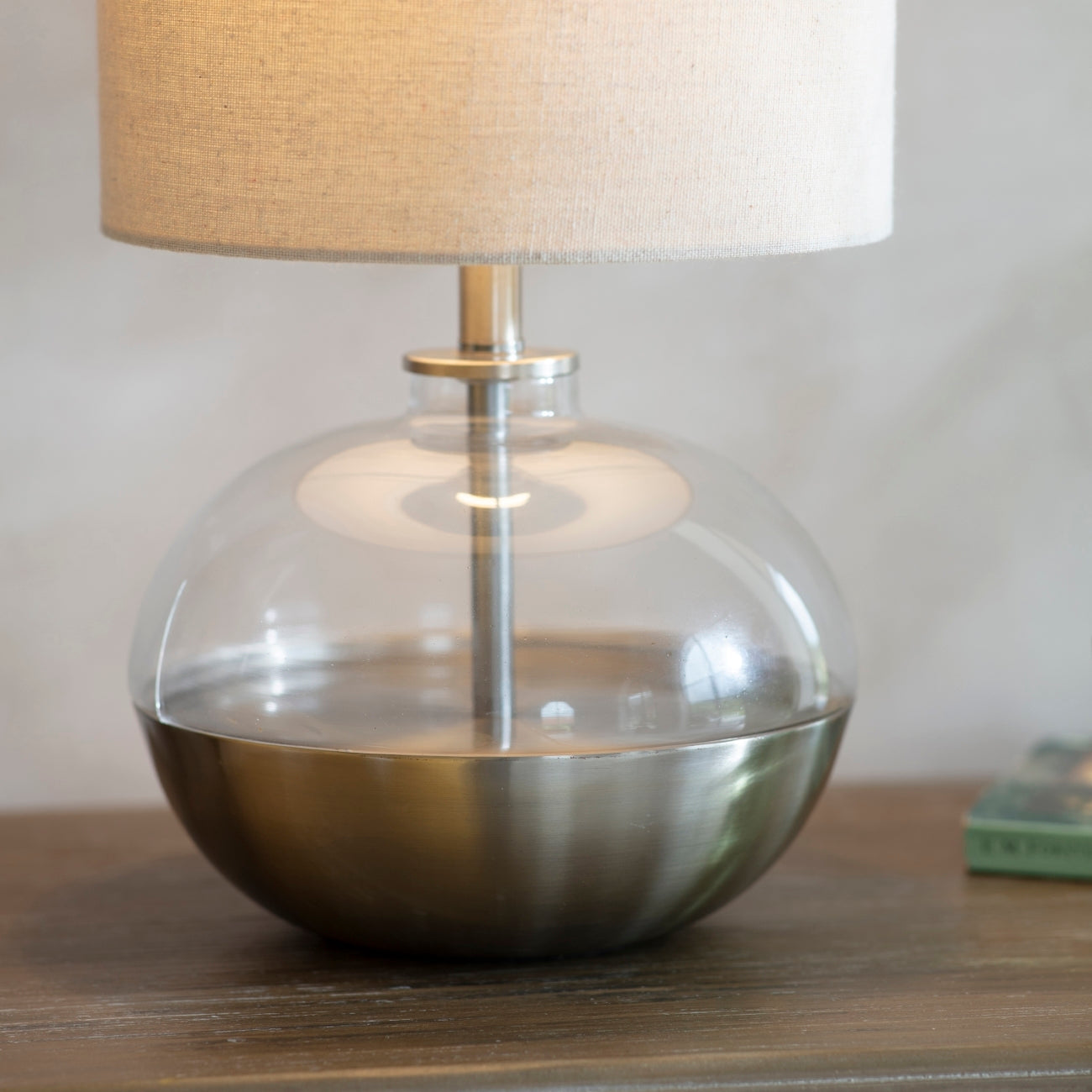Derby Glass and Brushed Iron Table Lamp with Shade
