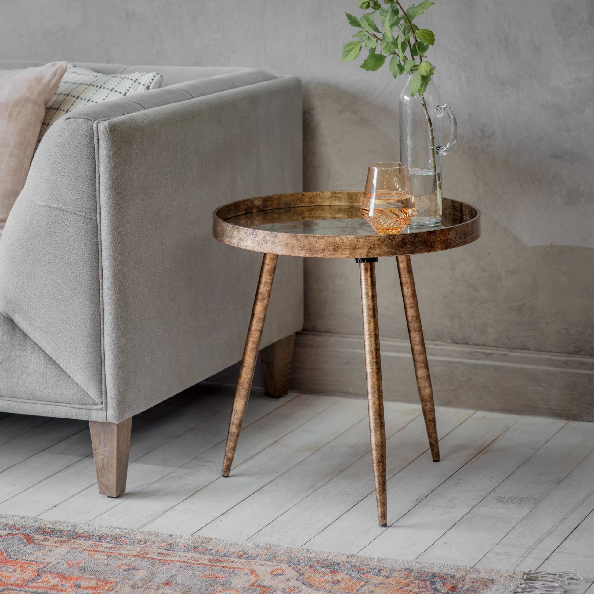 Waltham Round Mirrored Floral Tray Table