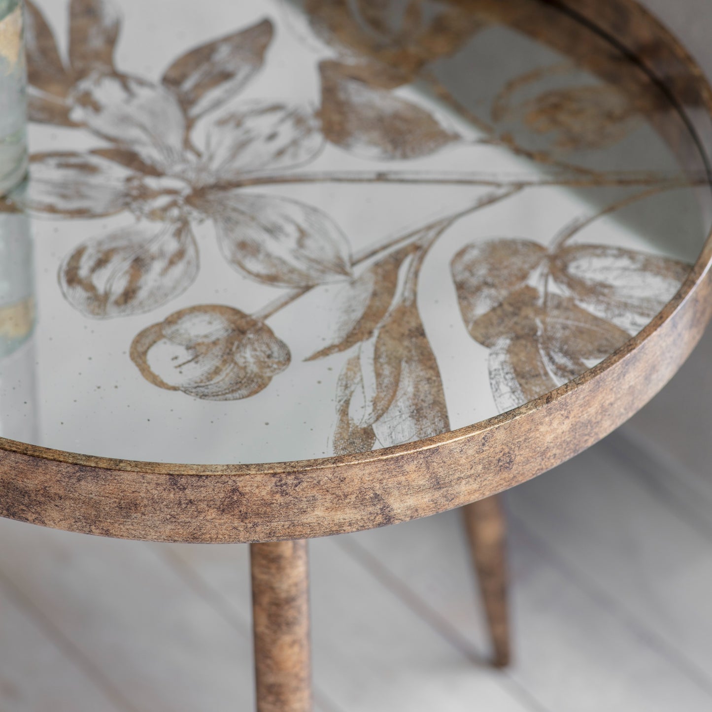 Waltham Round Mirrored Floral Tray Table