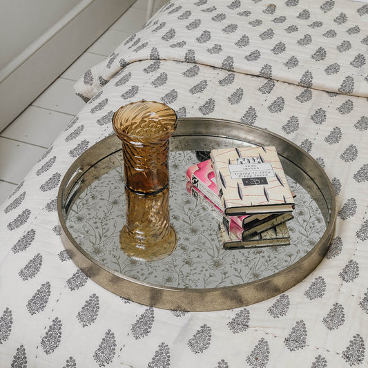 Waltham Round Mirrored Silver Tray