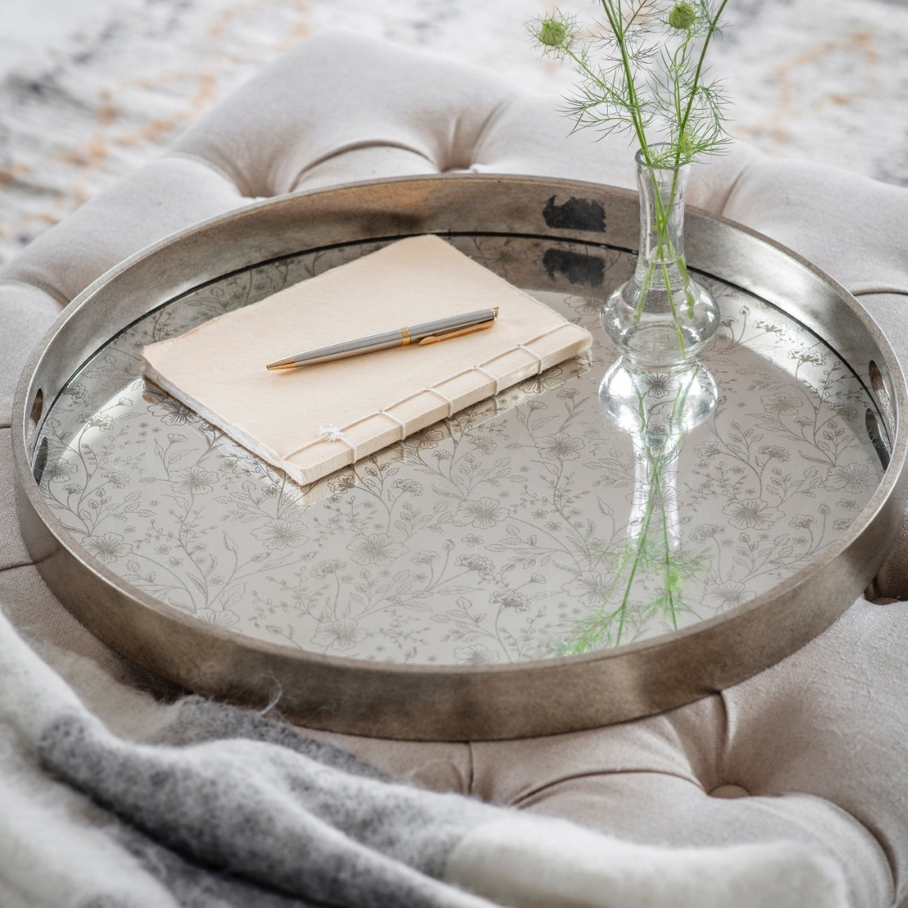 Waltham Round Mirrored Silver Tray