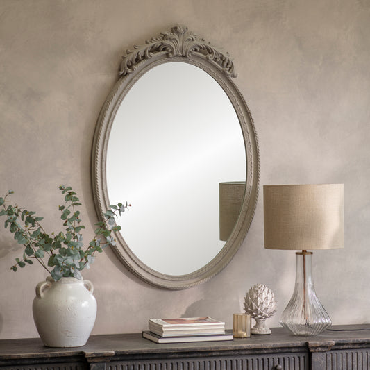 Wilton Oval Grey Mirror with Crest Top