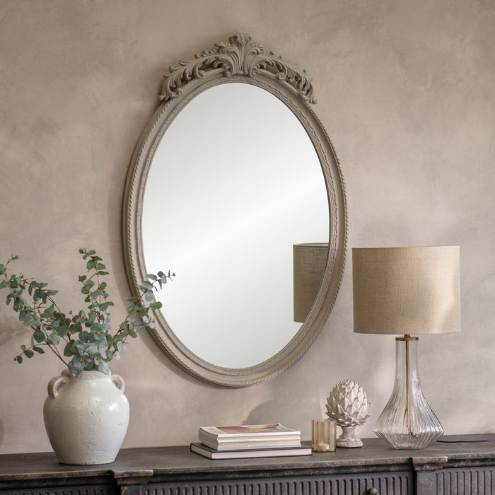 Wilton Oval Grey Mirror with Crest Top